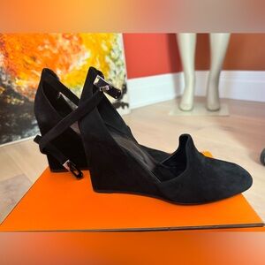 Hermes Black Suede Wedge Heels size 39